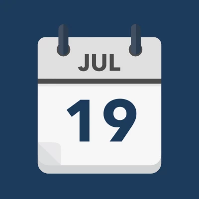 Calendar icon showing 19th July