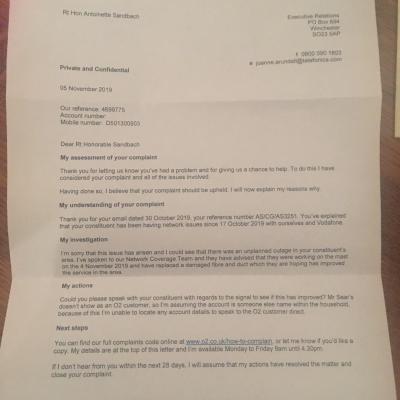 Letter - Response to Phone outage Problem Img 3316 (1)